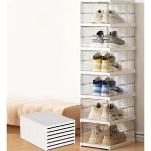 6 XL Foldable Clear Shoe Storage Box Containers Stackable Organizers Drop Door